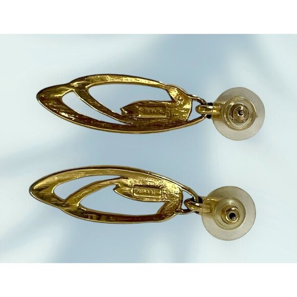 Vintage Jewelry Trifari Earrings Gold Plated Black Enamel Pierced Approx 2" Long - Picture 5 of 5